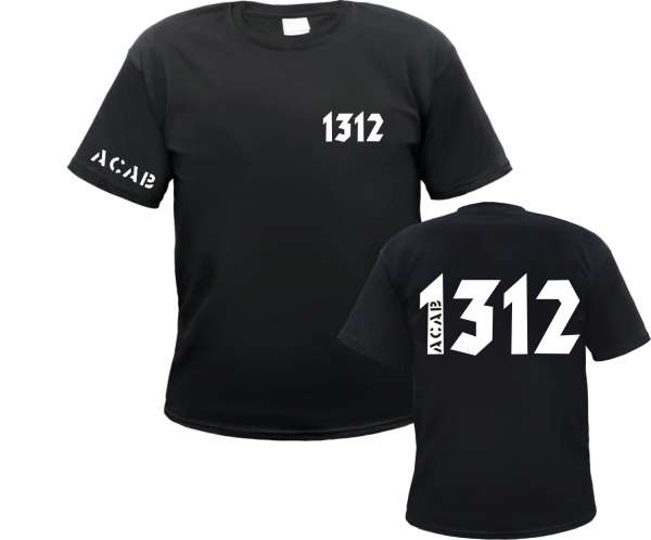1312 T-Shirt - Mit ACAB Ärmeldruck - Schwarz