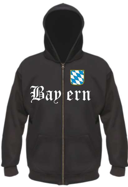 Bundesland: BAYERN Kapuzenjacke + schwarz mit Wappen