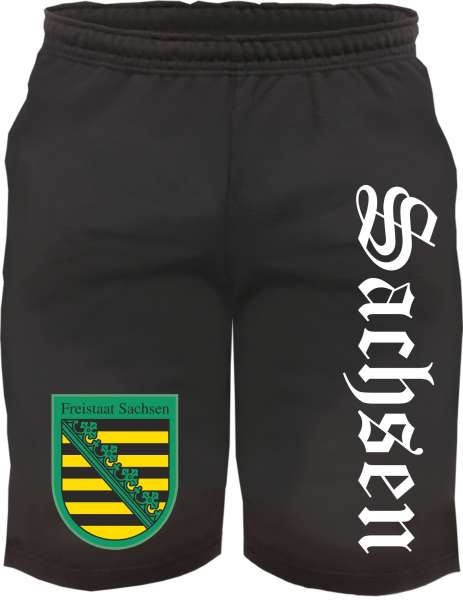Bundesland: SACHSEN Kurze Jogginghose + schwarz mit Wappen