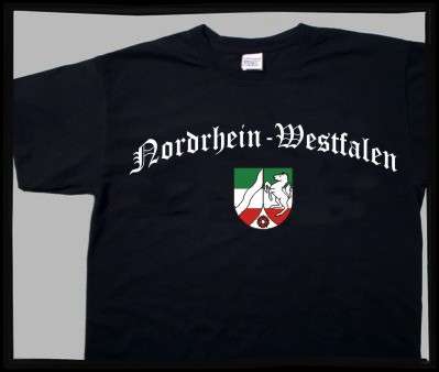 Bundesland: NORDRHEIN-WESTFALEN T-Shirt + schwarz mit Wappen
