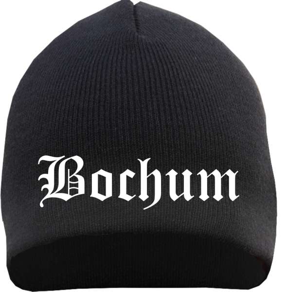 BOCHUM Beanie / Strickmütze + schwarz + bestickt