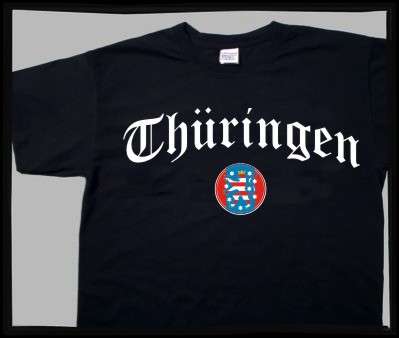 Bundesland: THÜRINGEN T-Shirt + schwarz mit Wappen
