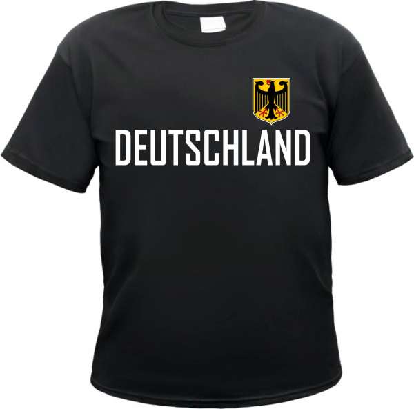 Deutschland T-Shirt - Blockschrift Mit Wappen - Schwarz