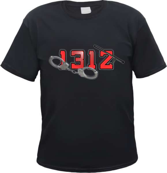 1312 T-Shirt - Handschellen und Schlagstock - Schwarz