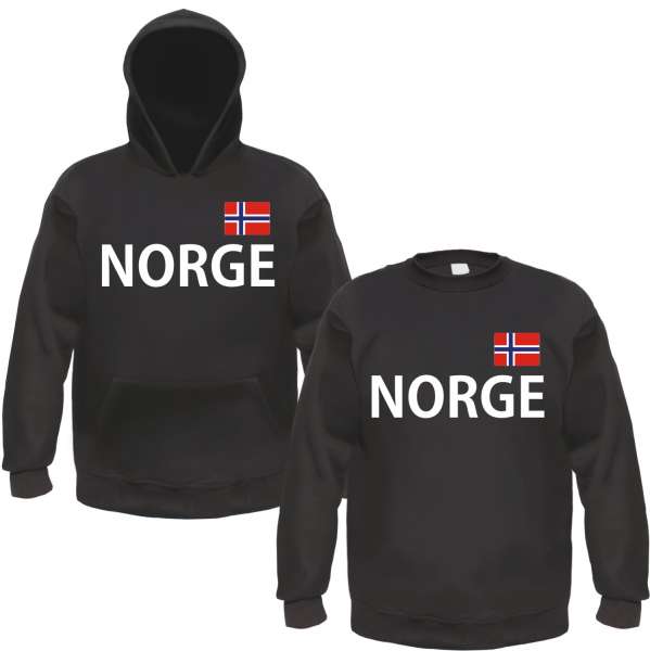 NORGE / NORWEGEN Sweatshirt oder Hoodie + schwarz mit Flagge