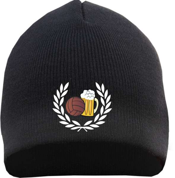 Beanie Mütze - Lorbeerkranz Fussball Bier - Schwarz