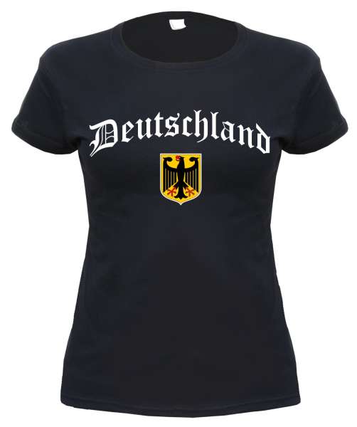 Deutschland Damen T-Shirt - Altdeutsch mit Wappen - Schwarz