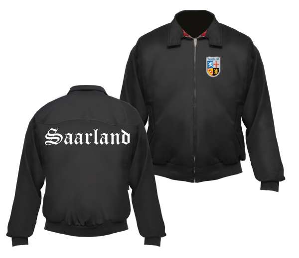 Bundesland: SAARLAND Harringtonjacke + schwarz mit Wappen