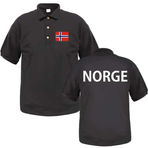 NORGE / NORWEGEN Poloshirt + schwarz mit Flagge