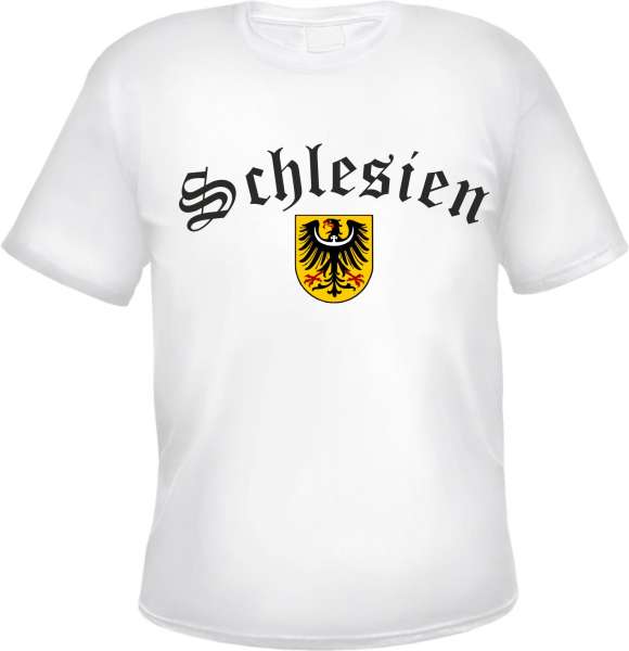 SCHLESIEN T-Shirt + Schwarz / Altdeutsch / Wappen