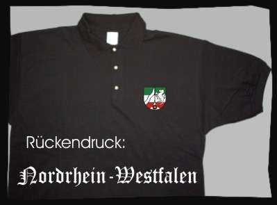 Bundesland: NORDRHEIN-WESTFALEN Poloshirt + schwarz mit Wappen