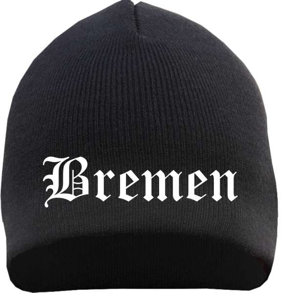 BREMEN Beanie / Strickmütze + schwarz + bestickt