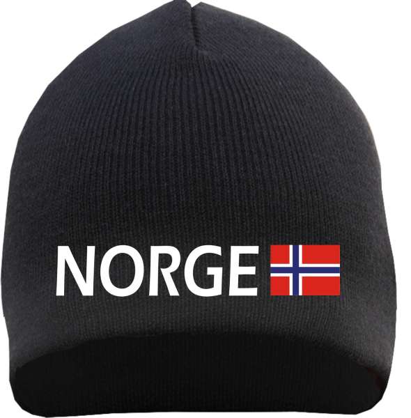 NORGE / NORWEGEN Beanie Mütze + schwarz + bestickt