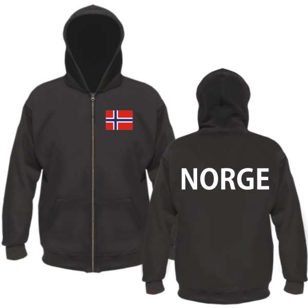 NORGE / NORWEGEN Kapuzenjacke + schwarz mit Flagge